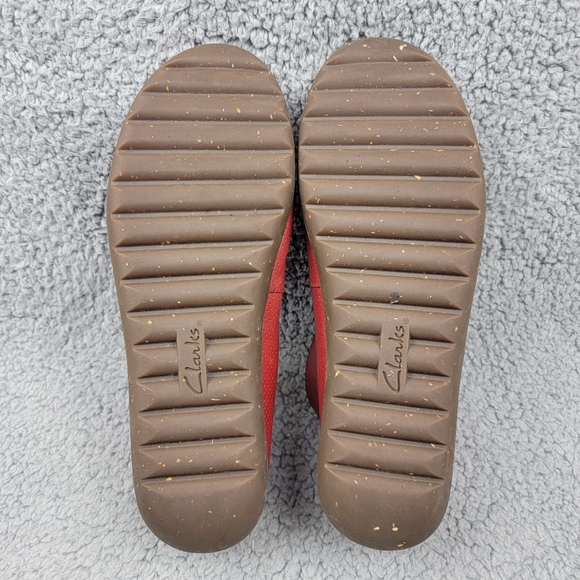 Clarks Collection Red Leather Flats Medora Nina Ankle Strap Womens Shoes 9.5W. - Picture 7 of 11